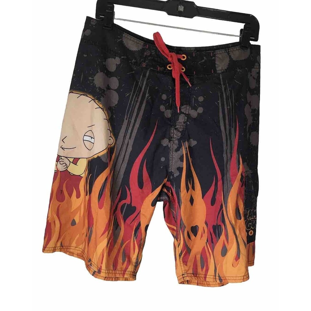 Men’s Size 32 Board Shorts Bathing Suit Swim Trunks Stewie Family Guy Flames